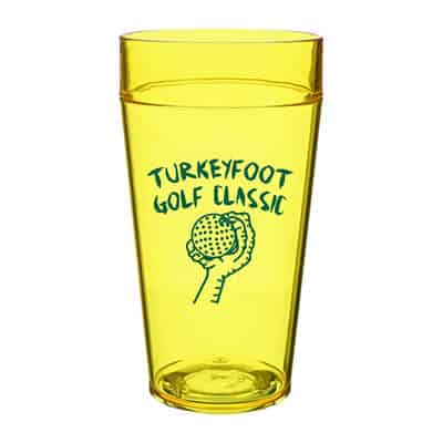 Acrylic yellow beer glass with custom logo in 20 ounces.