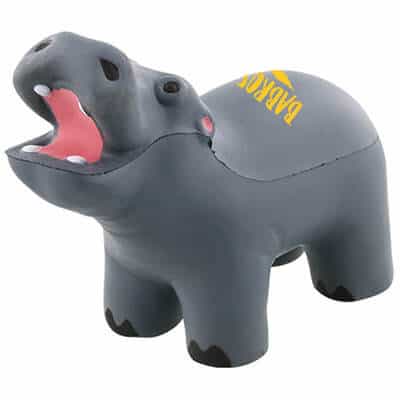 Foam hippo stress reliever with custom print.