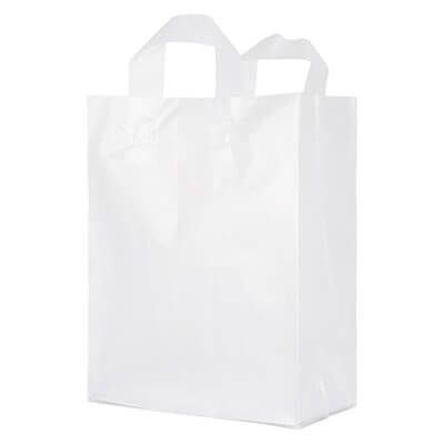 Plastic frosted clear with handles foil stamped recyclable shopper bag blank.