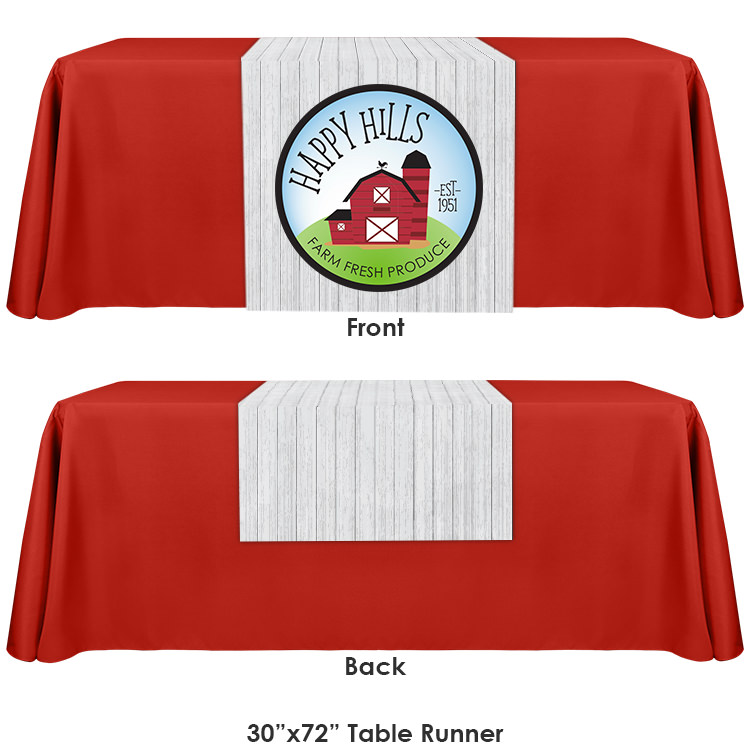 Polyester 30 inch table runner with 24 inch banner stand trade show package.