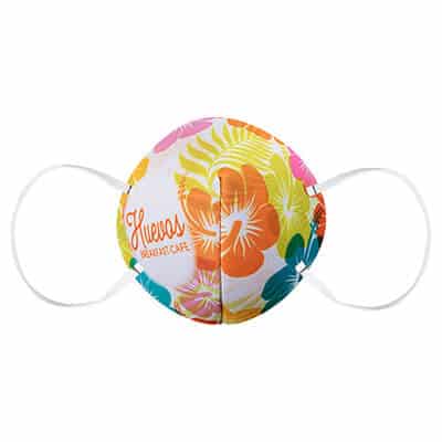 Foam tropical print face mask with full-color imprint.
