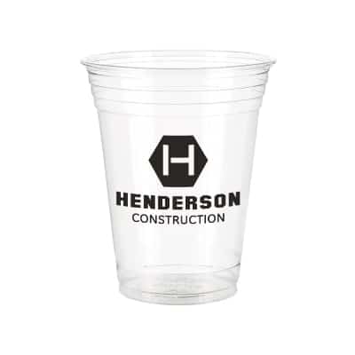 PET plastic clear soft sided cup with custom branding in 16 ounces.