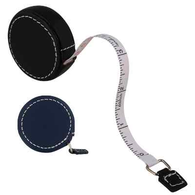 Leather and fabric black retractable tape measure blank.