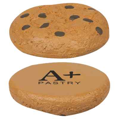 Foam chocolate chip cookie stress ball with custom imprint. 