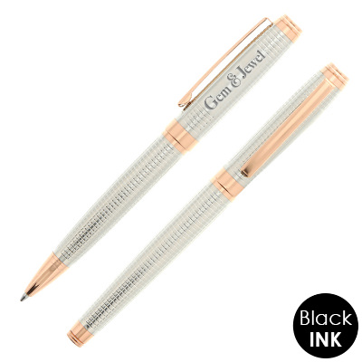 Rose gold accented pen set with custom engraved imprint.