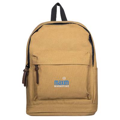 Beige backpack with embroidered logo.