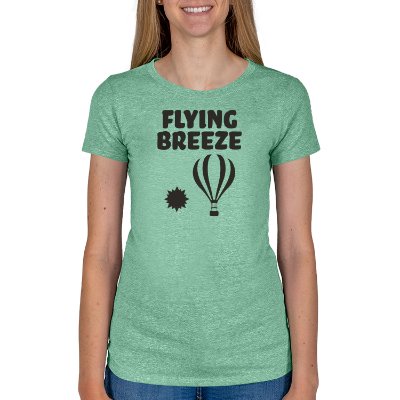 Customized ladies' green tri-blend t-shirt with logo.