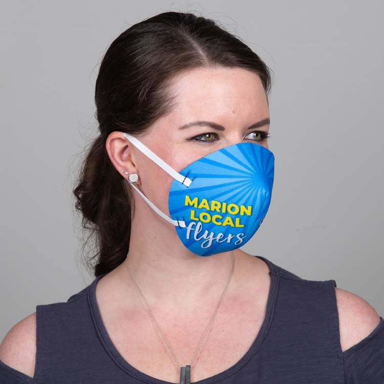 Foam face mask with full-color school imprint.