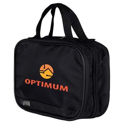 Polyester black executive accessories travel bag with custom full color logo.