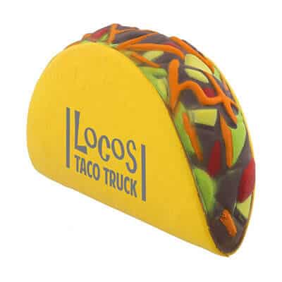 Foam taco stress ball with personalized brand.