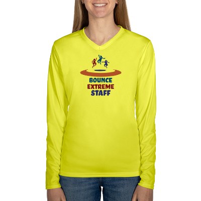 Full color logo on women's safety yellow long sleeve tee.