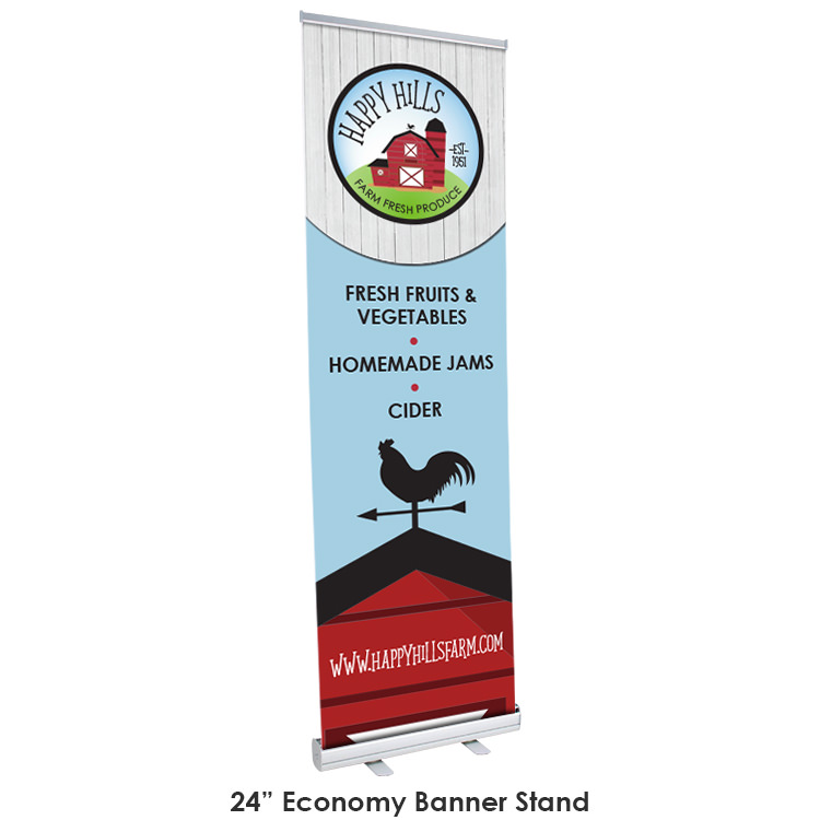 Polyester 30 inch table runner with 24 inch banner stand trade show package.
