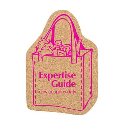 Cork tote bag coaster with custom logo.
