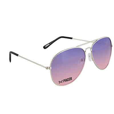 UV400 lenses purple tropical aviator sunglasses with imprinting.
