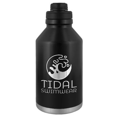 Black stainless growler with engraved imprint.