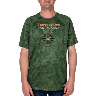Grit green camo t-shirt with customized full color imprint.