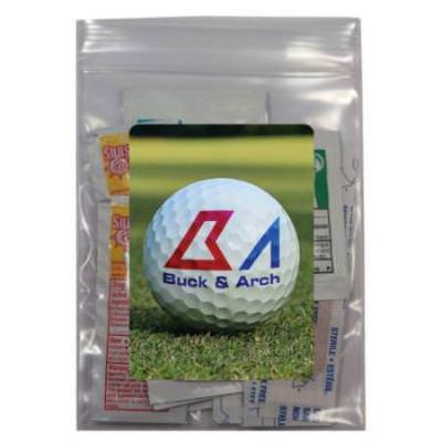 Golfers essentials kit with full color imprint. 
