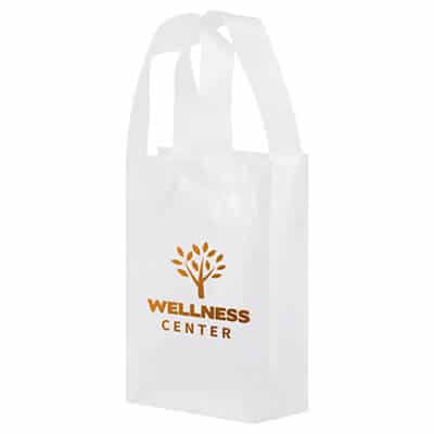 Plastic frosted clear foil stamped shopper bag with personalized logo.