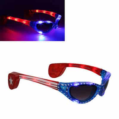 Plastic red, white and blue LED USA stars and stripes rival sunglasses blank.