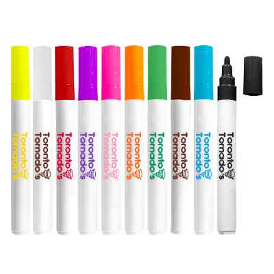 Branded erasable marker with colorful cap.