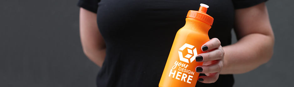 plastic orange personalized water bottles with white imprint