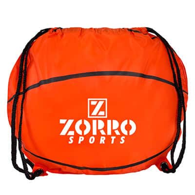 Polyester basketball drawstring with promotional imprint.