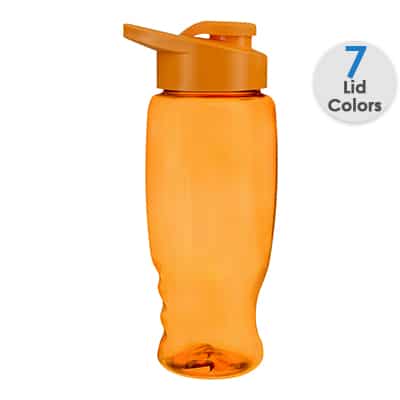 Plastic translucent orange water bottle blank and snap lid in 27 ounces.