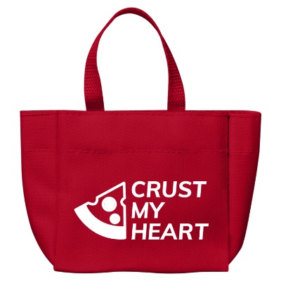 Red polyester custom sprout tote bag.