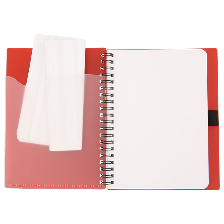 Notebook with front pocket and pen holder.