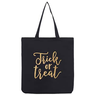 Navy blue cotton tote bag with customized design and self-fabric handles.