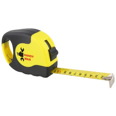 Metal and plastic yellow with black 16 foot tape measure carabiner with full color imprint.