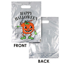Plastic silver reflective pumpkin trick or treat recyclable bag blank.