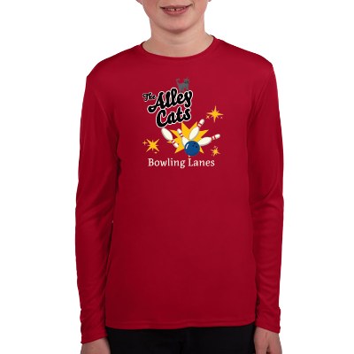 Personalized youth full color red long sleeve t-shirt.