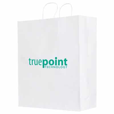 Paper white recyclable bag with custom imprinting.