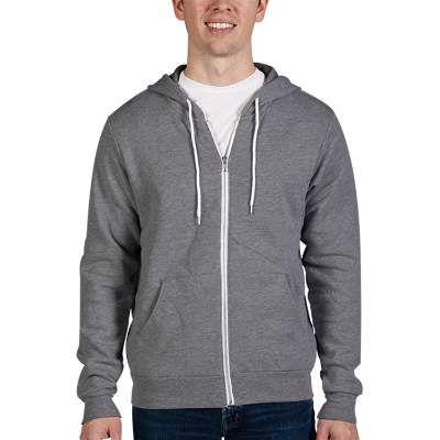 Blank athletic heather full-zip hoodie sweatshirt.