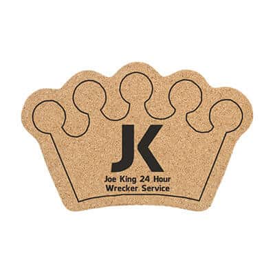 Cork large crown coaster with brand.