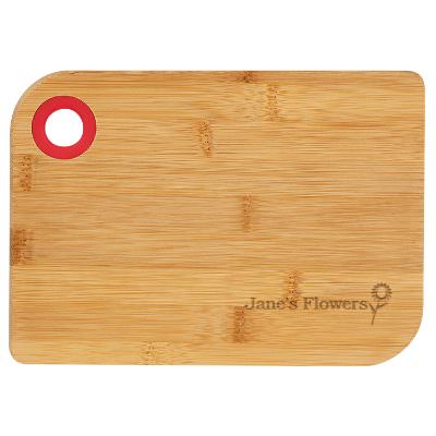 Bamboo cutting board with engraved imprinting.
