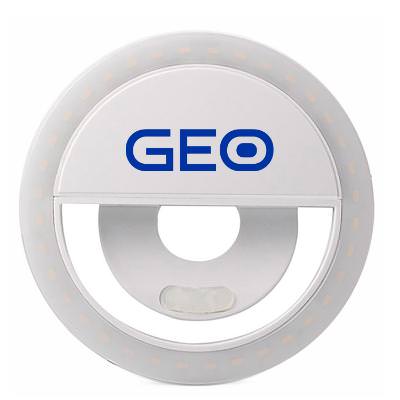 Plastic white adjustable ring light personalized with your logo.