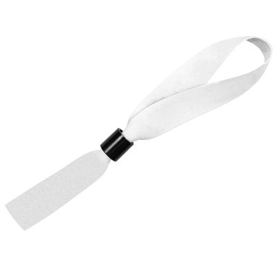 White elastic wristband with locking bead available in bulk.