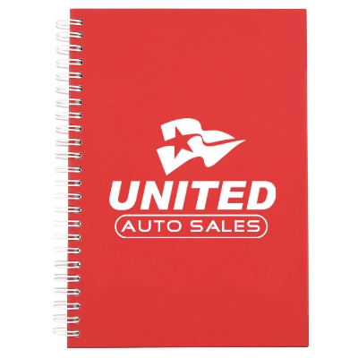 Branded hardcover red notebook.
