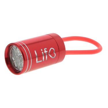 Red aluminum flashlight with a personalized logo.