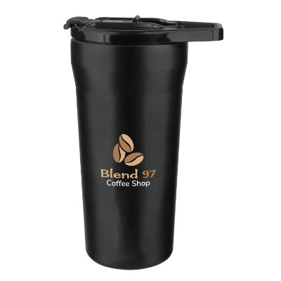 Stainless steel coffee tumbler with full color custom logo.