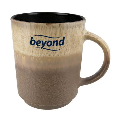 Ceramic brown coffee mug with c-handle and personalized imprint in 16 ounces.