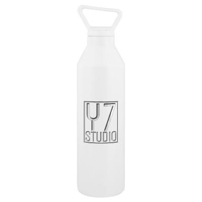 White powder bottle with engraved logo.