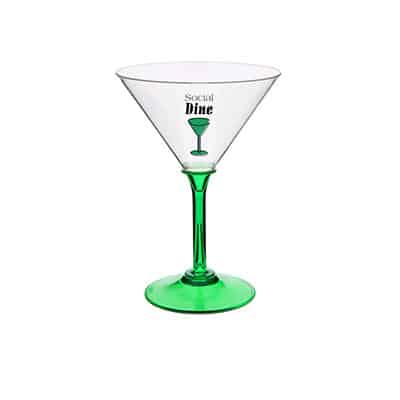 Acrylic green martini glass with custom full-color logo in 7 ounces.
