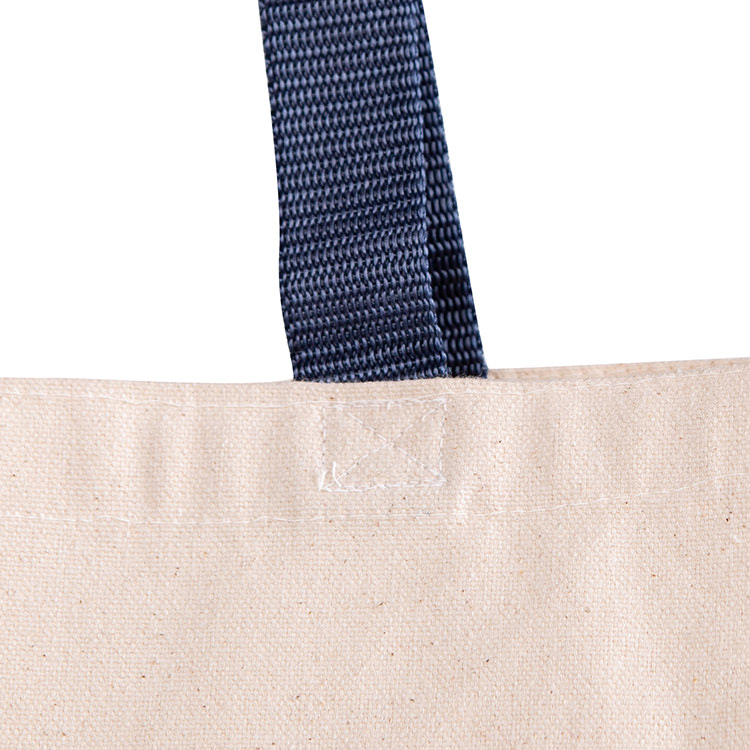 Natural cotton tote bag with colored reinforced handles.