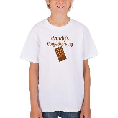 White youth full color personalized short sleeve shirt.