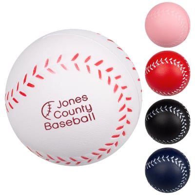 Foam white baseball stress ball with personalized logo.