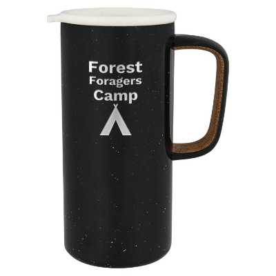 Stainless black campfire mug with custom engraved logo in 18 oz.