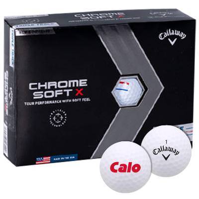 Callaway chrome soft x golf ball with custom promotional logo.